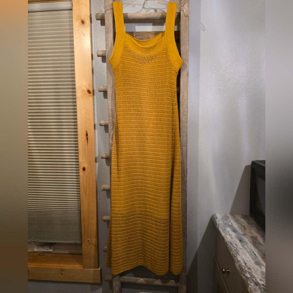 Soft Surroundings Mustard Yellow Gold Crochet style Maxi Dress Medium EUC